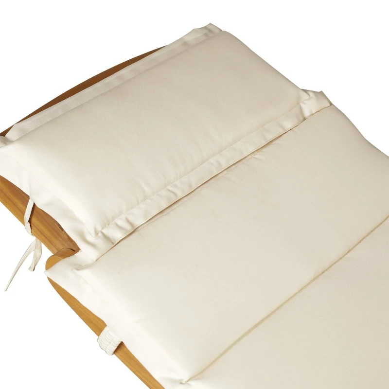 Outsunny Outdoor Chaise Lounge, Acacia Wood Folding Sun Lounger Chair with Cushion Pad for Patio, Garden, Lawn, Backyard, Cream White