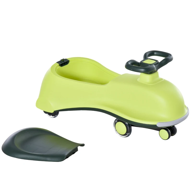 Qaba Kids Wiggle Car Ride on Toy with LED Flashing Wheels, Swing Car for Toddlers, No Batteries, Gears or Pedals - Twist, Turn, Wiggle Movement to Steer, Dolphin Shaped Green