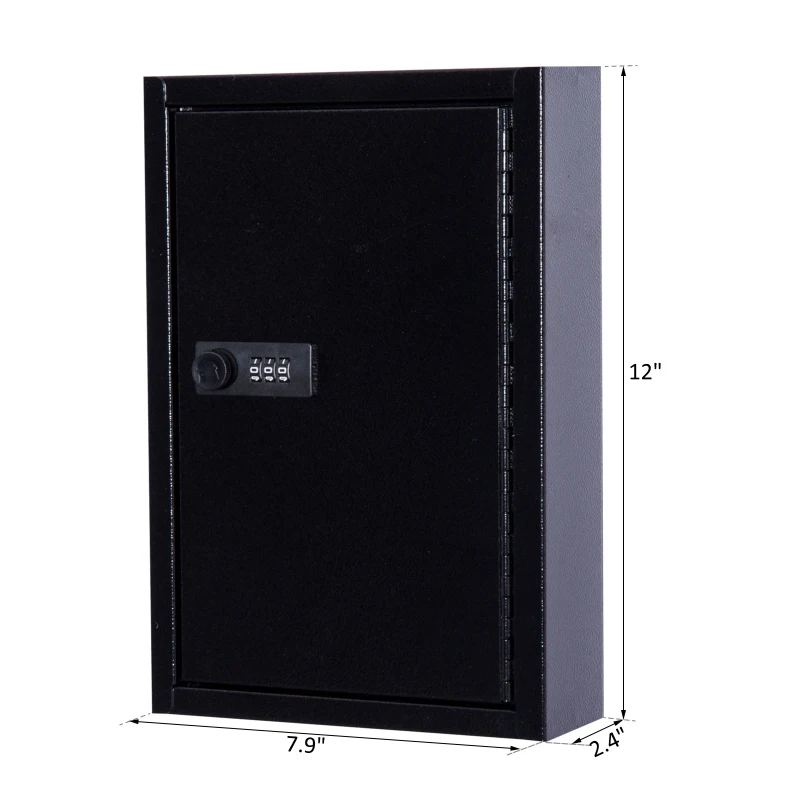 HOMCOM Lockable Steel Key Cabinet Wall Mounted w/ Key Tags Black
