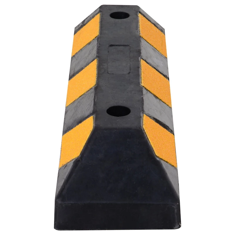 HOMCOM 2 Packing Rubber Curb Safety and Security Wheel Stopper for Driving and Protection w/ Reflective Stripes Heavy Duty Black and Yellow