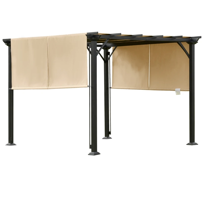 Outsunny 10' x 10' Outdoor Patio Gazebo Pergola with Retractable Canopy Roof, Steel Frame with Stakes & Unique Design(m-7)