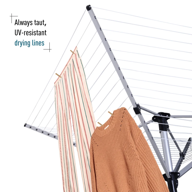 HOMCOM 164ft 15-line Rotary Outdoor Umbrella Drying Rack Aluminum Post