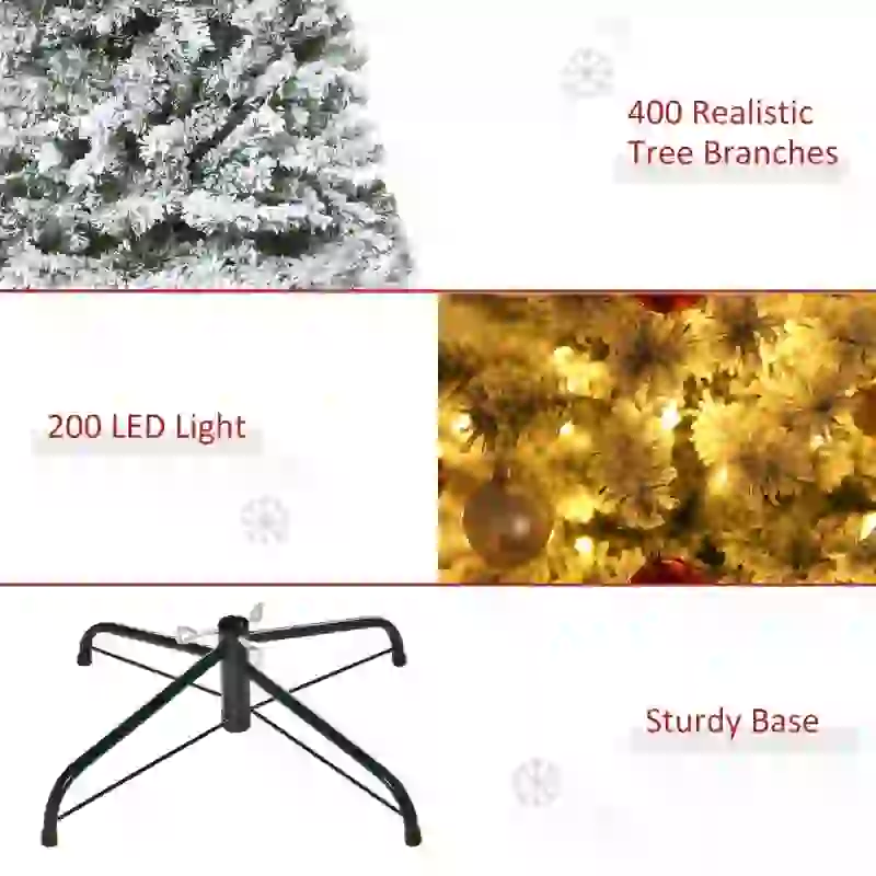HOMCOM 4.5ft Tall Pre-Lit Snow-Flocked Artificial Christmas Tree with Realistic Branches, 200 Warm White LED Lights and 400 Tips