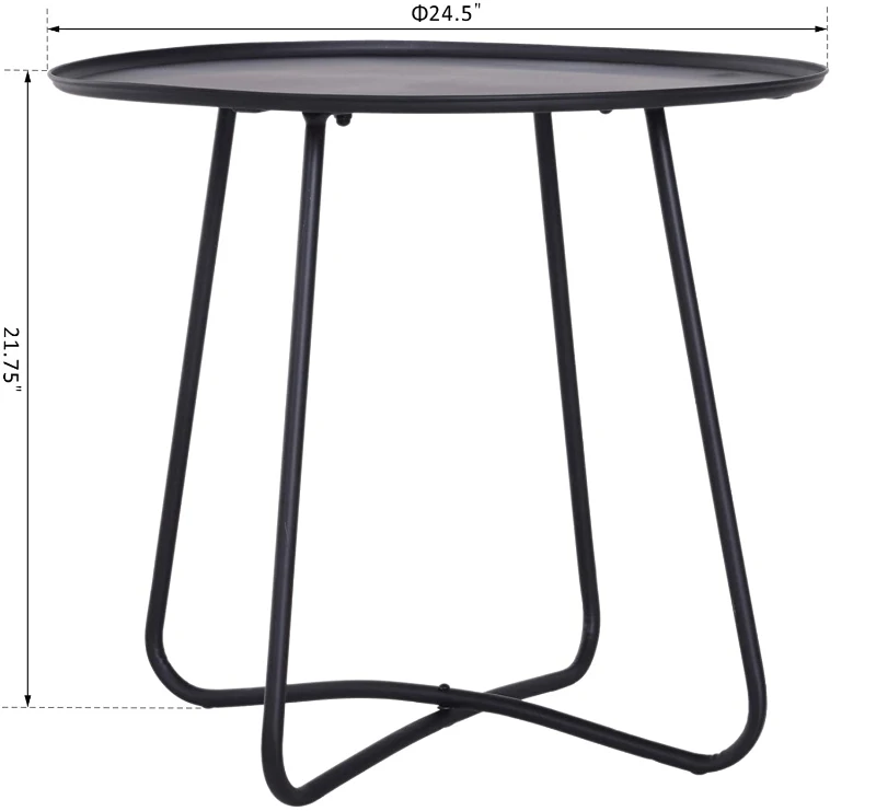 HOMCOM Iron Coffee Table Side Table Round Table Metal Frame Cross Legs Design Black