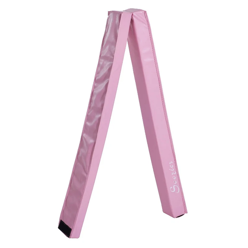 Soozier 8FT Folding Floor Balance Beam Foam Gymnastic Training Low Height Beam for Kids Home Gym Pink