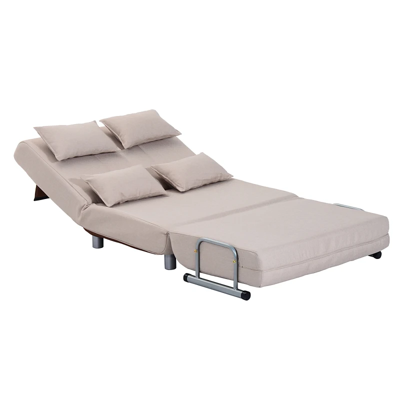 HOMCOM 3-in-1 Convertible Chair Sofa Bed Lounger Folding Bed with Adjustable Backrest and 4 Pillows Beige