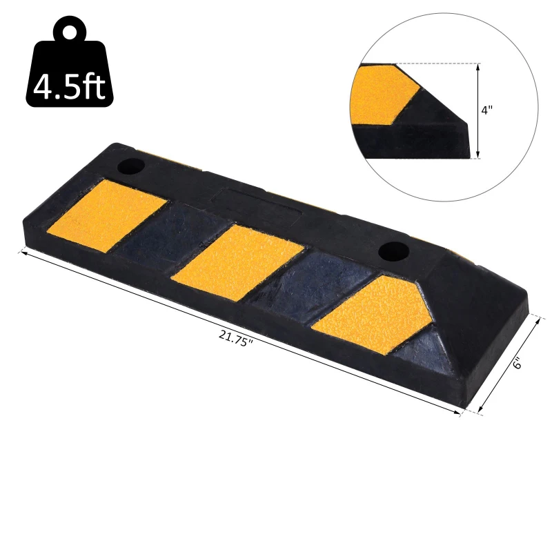 HOMCOM 2 Packing Rubber Curb Safety and Security Wheel Stopper for Driving and Protection w/ Reflective Stripes Heavy Duty Black and Yellow