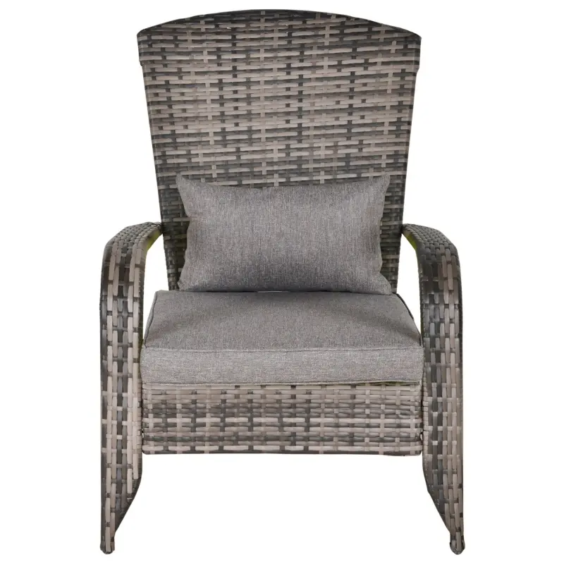 Outsunny Patio Wicker Adirondack Chair, Outdoor All-Weather Rattan Fire Pit Chair w/ Soft Cushions, Tall Curved Backrest and Comfortable Armrests for Deck or Garden, Gray