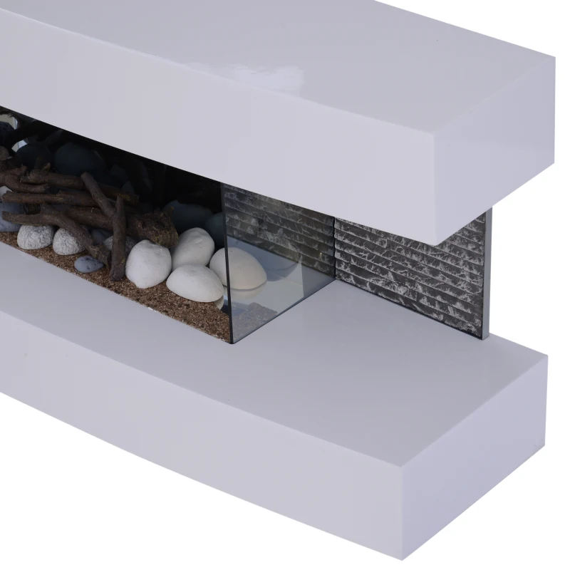 HOMCOM Wall Hanging Electric Fireplace Wood Mantle Mounted Home Heater 750W/1500W Stone Log Flame Stove w/ Remote Control White