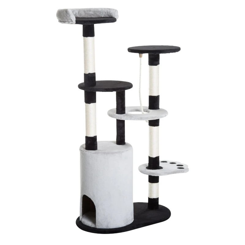 Pawhut 55-inch Cat Tree Scratching Furniture with Condo Post (Black/Gray)