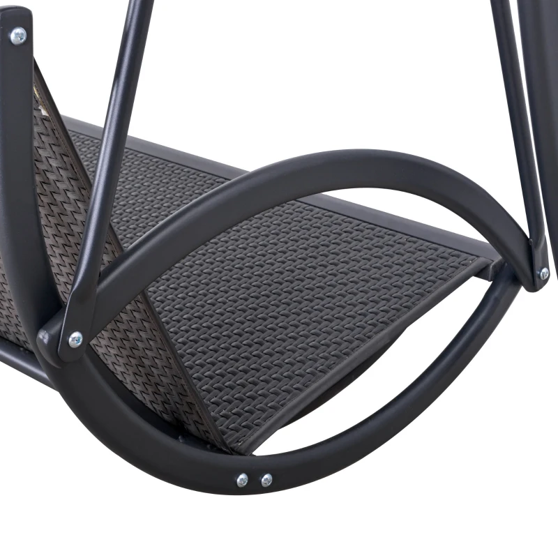 Outsunny 3 Person Rattan Outdoor Hanging Swing Chair with Canopy and Seat Cushions for Backyard, Patio, Garden, Grey