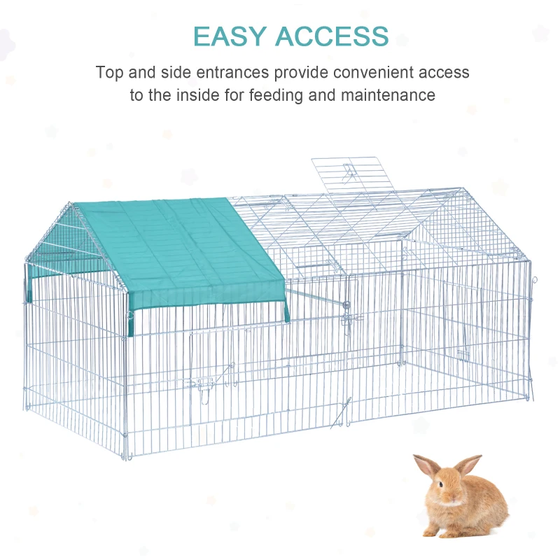 PawHut Outdoor Metal Kennel Enclosure for Small Animals Utilizable as Rabbit or Chicken Run, 87" x 41", Silver & Green