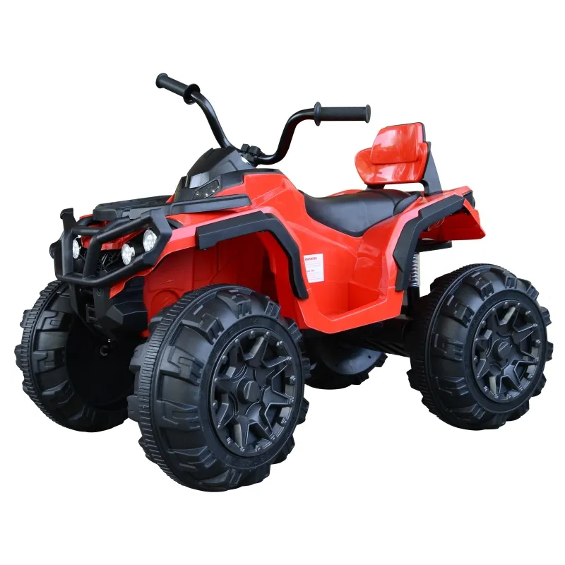 Aosom 12V Kids ATV Ride-on Four Wheeler Car with Bluetooth MP3 Real Working Headlights, Music/Radio Player, & Smooth Suspension, Red