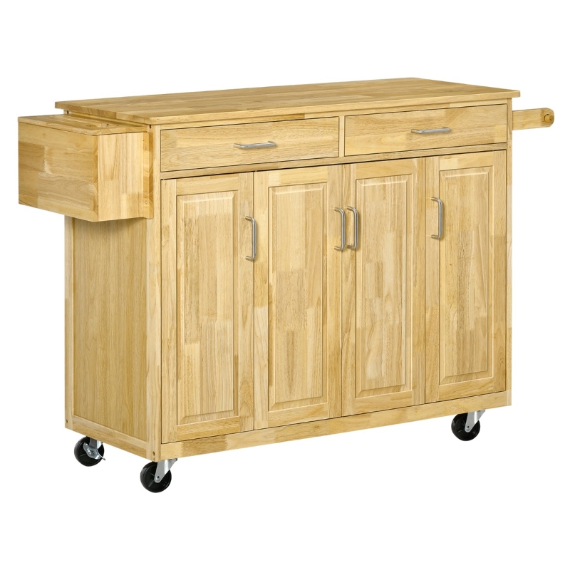 HOMCOM Wooden Rolling Kitchen Island Utility Storage Cart on Wheels with Drawers, Door Cabinets, and Knife Block for Dining Room