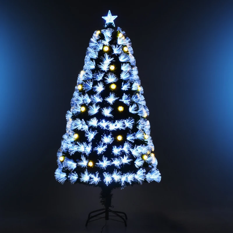 HOMCOM 6ft Tall Pre-Lit Douglas Fir Artificial Christmas Tree with Fiber Optic Ball LED Lights and 230 Tips, Green