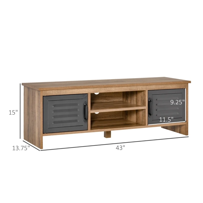 HOMCOM TV Stand Cabinet with Large Tabletop, 2 Locker Style Cupboards, 2 Storage Shelves and Elevated Base for Bedroom, Brown/Grey