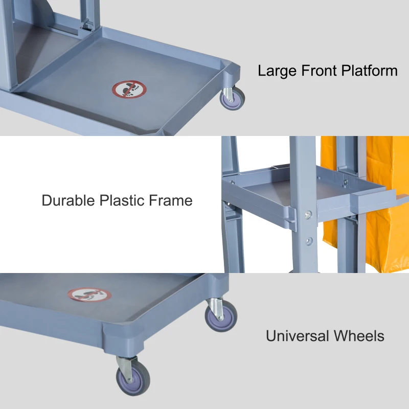 HomCom 3 Shelf Commercial Cleaning Rolling Janitor Cart With 25 Gallon Vinyl Bag