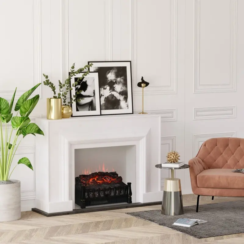 HOMCOM Electric Fireplace Insert Log with Realistic Ember Bed, Fireplace Heater with Remote Control, and 8H Timer, 1500W, Black