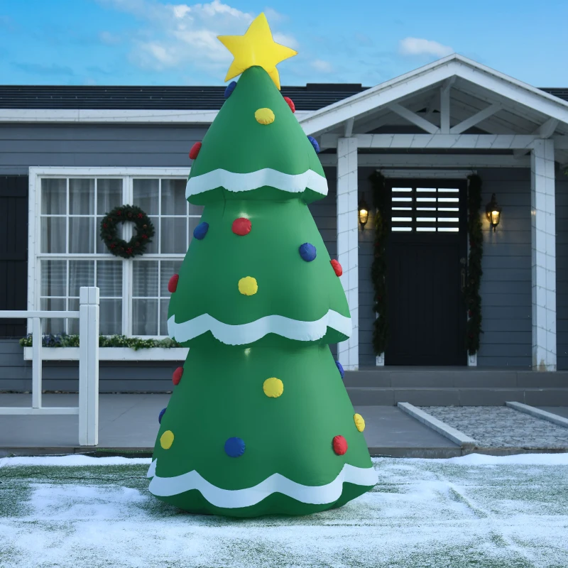 HOMCOM 8ft Christmas Inflatable Decorated Christmas Tree, Outdoor Blow-Up Yard Decoration with LED Lights Display