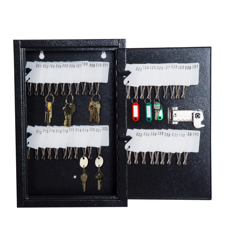 HOMCOM Lockable Steel Key Cabinet Wall Mounted w/ Key Tags Black