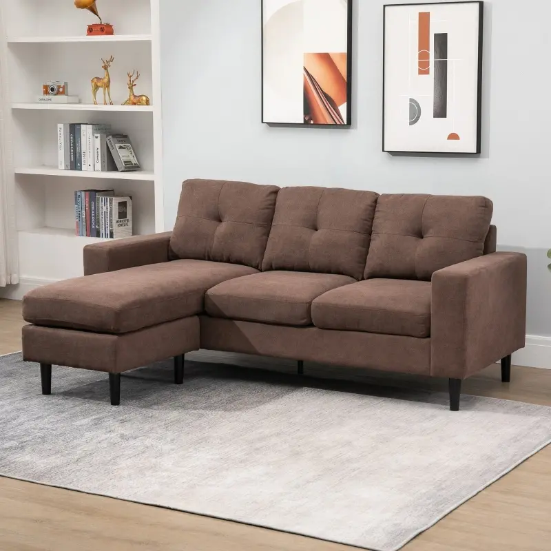 HOMCOM Living Room Multi-Piece Chaise Sofa Lounger w/Mid-Century Style and Sturdy Frame