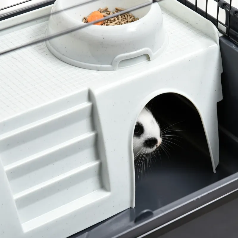 PawHut Two-Story Small Animal Cage Removable from Stand, Pet Habitat with Shelf & Wheels, 33" x 18.5" x 35", Charcoal Gray