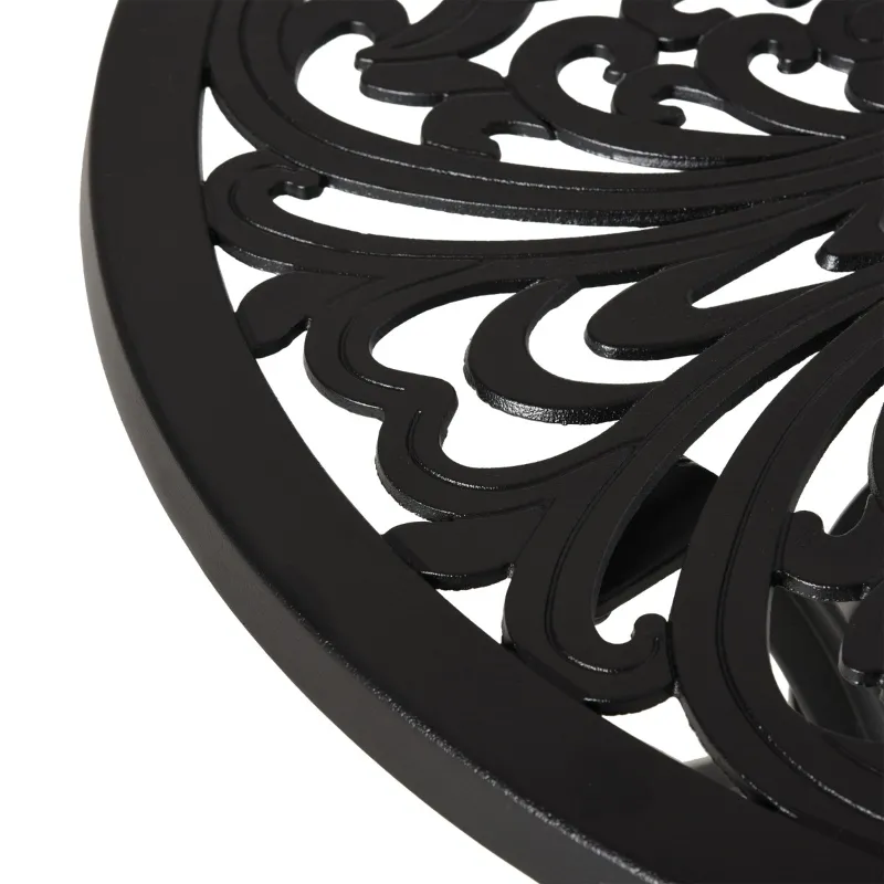 Outsunny Φ34" Outdoor Patio Garden Table with Unique Floral Design, Aluminum Material, & 1.75" Umbrella Hole