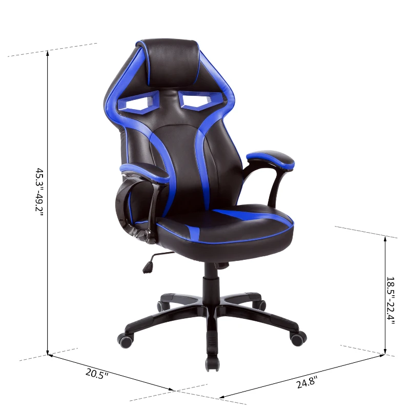 HOMCOM Gaming Racing Chair Rocking Function Computer Seat High Back Adjustable Padded Armrest Home Office Blue