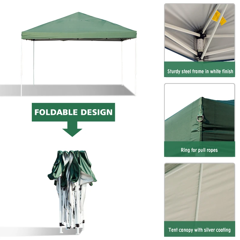 Outsunny 13x13ft Easy Pop up Tent Outdoor Sun Shelter with Carrying Bag Green