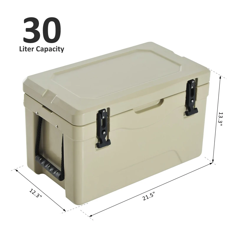 Outsunny 32 Quart Heavy Duty Ice Cooler Outdoor Insulated Rotomolded Cooling Box Portable Hunting Fishing Camping Performance Cooler
