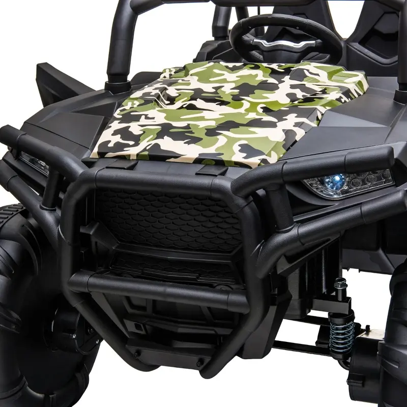 Aosom 12V Kids Ride On Truck, 10Ah Electric Car Off-Road UTV with Bluetooth, Remote Control, Suspensions, USB, MP3, Lights, 3 Speeds & 4 Motors, Green