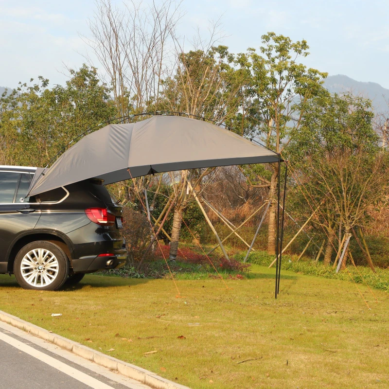 Outsunny Easy-Out Self Standing Rooftop Car Awning with PU Polyester Fabric for Sun-Shade & UV/Water Protection, Grey
