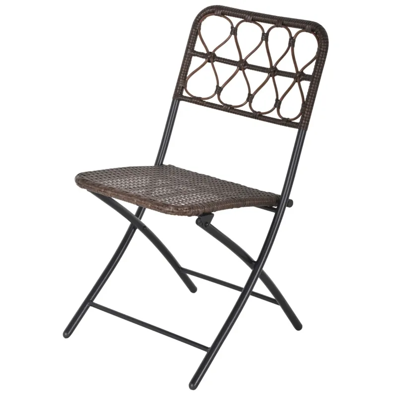 Outsunny 3PC Rattan Wicker Bistro Set w/ Folding Design, Hand Woven Rattan Table and Chairs for Outdoor, Brown