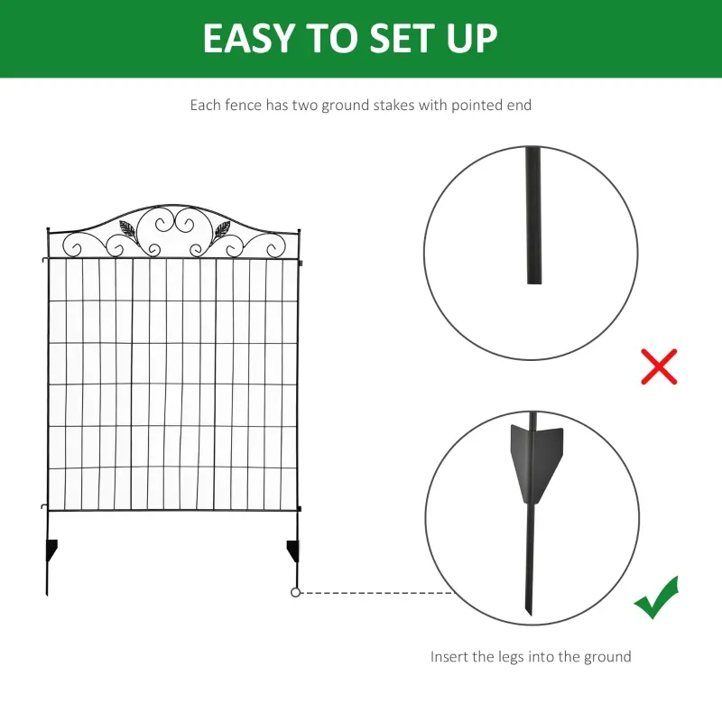 Outsunny Decorative Garden Fencing, 4 Panel Steel Wire Frame Outdoor Barrier, Enhances Backyard Privacy