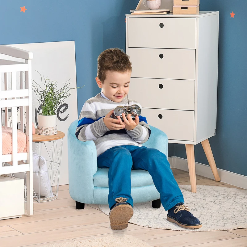 Qaba Velvet Kids Armchair Kids Furniture with Armrest, Plastic Legs - Blue