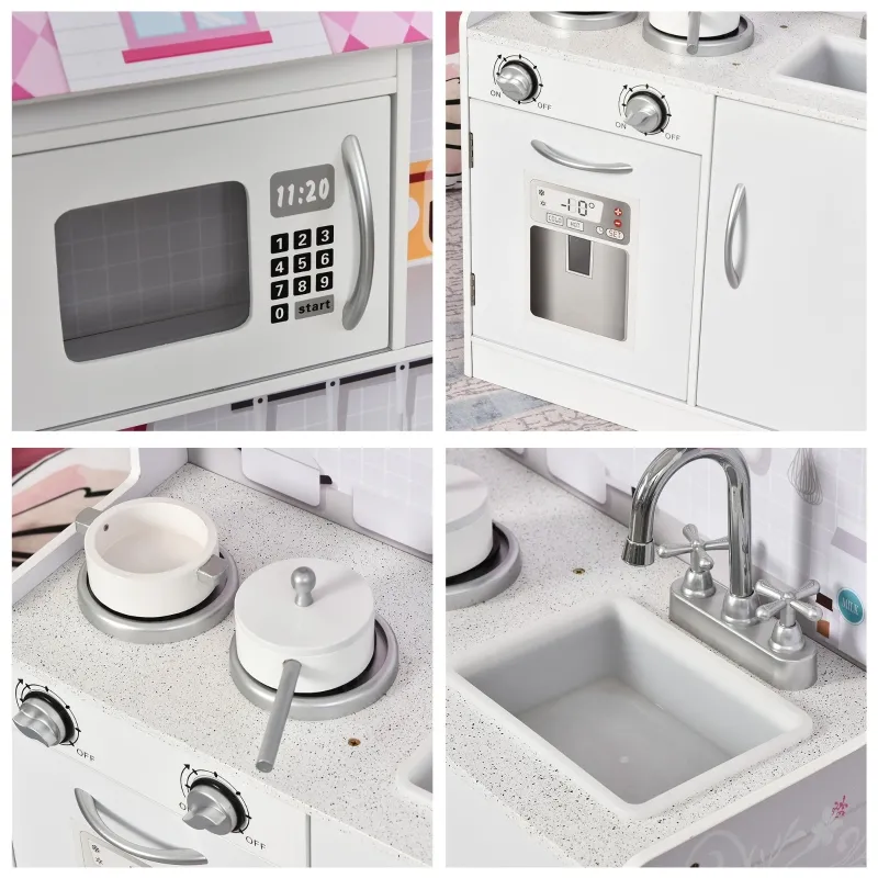 Qaba 2-in-1 Multifunctional Kitchen & Dollhouse Toy for Kids & Toddlers with Included Accessories, & Simulated Design