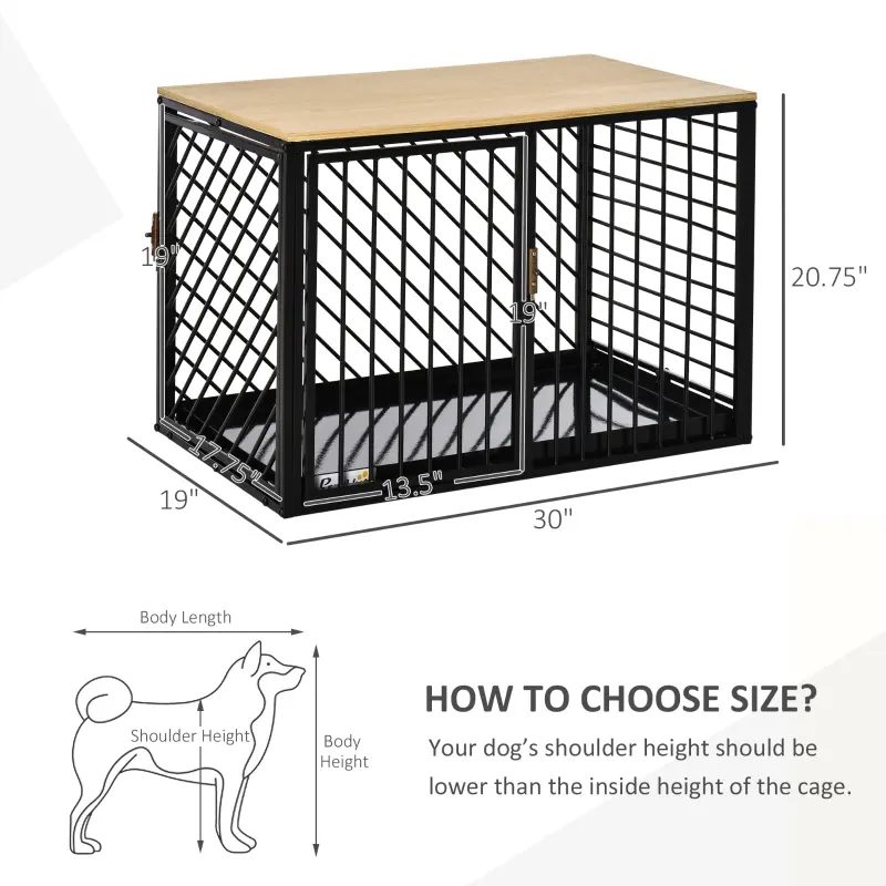PawHut Furniture Style Dog Crate End Table w/ Cleaning Tray, Steel Dog Cage Kennel for Small Medium Pet Indoor Use Black
