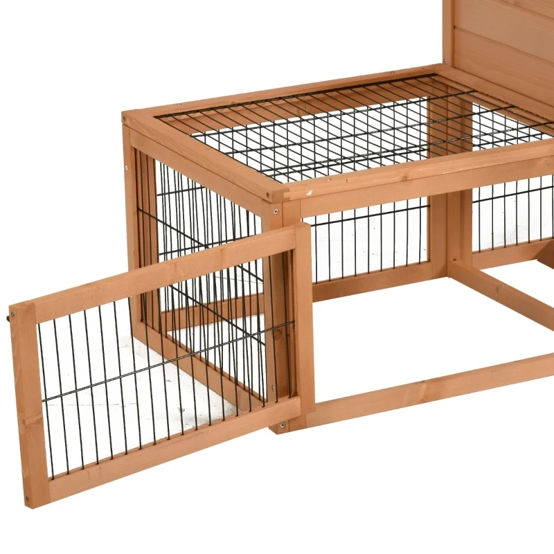 PawHut 53" Wooden Rabbit Hutch Bunny House Poultry Cage With Outdoor Run, Removable Tray, Ramp and Weatherproof Roof