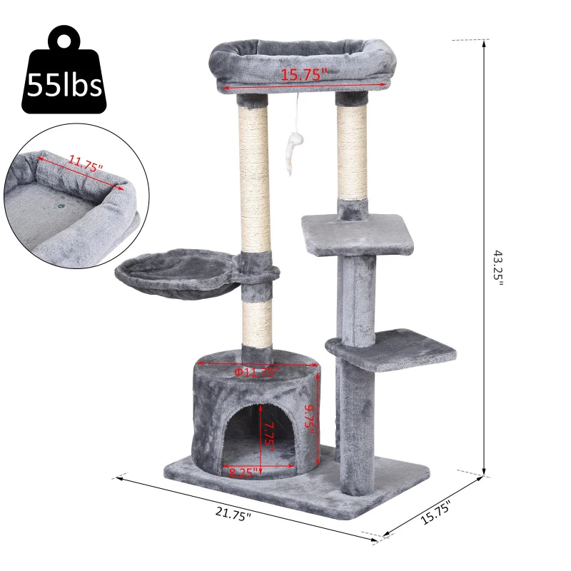PawHut 43"H Nest Level Cat Tree Scratcher Kitty Condo