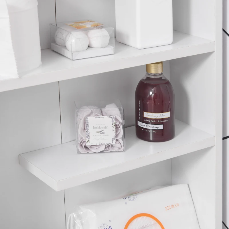 Kleankin Slim Bathroom Cabinet with Castor Wheels Storage Organizer and Wood Shelves To Fit In Small Spaces, White