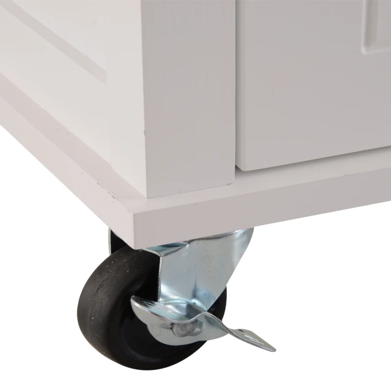 Open Box HOMCOM 27.5" Pine Wood Bamboo Portable Rolling Kitchen Island Cart with Wheels - White