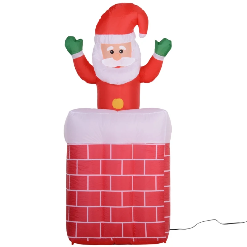 HomCom 6' Tall Outdoor Animated Inflatable Christmas Lawn Decoration - Santa in a Chimney