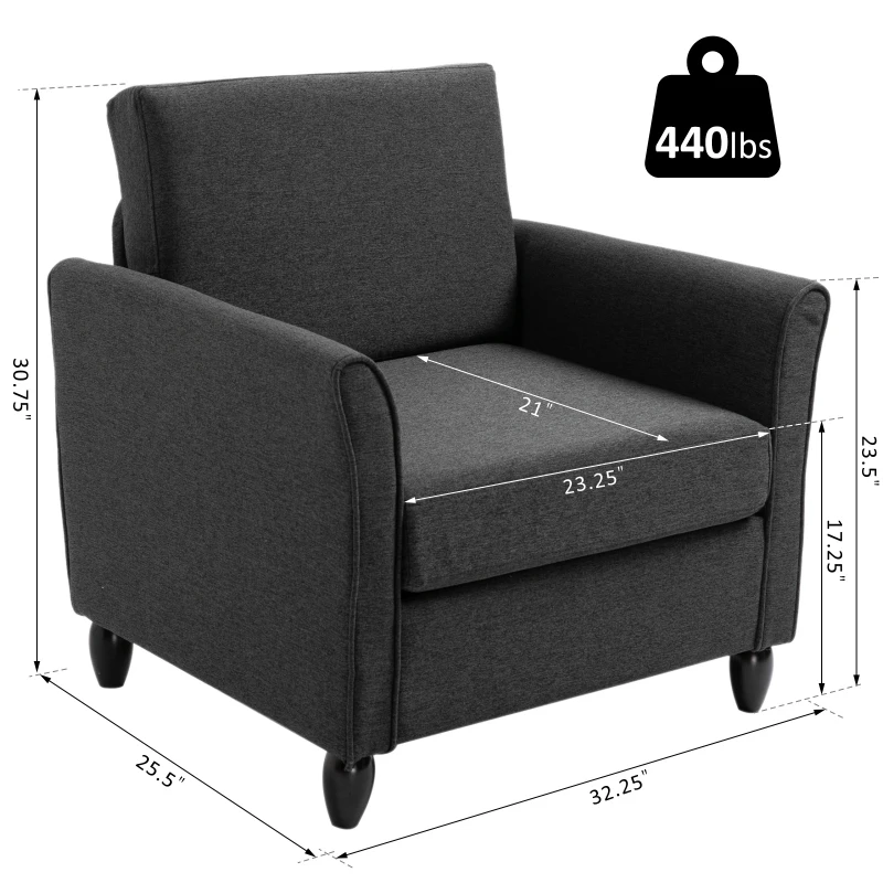 HOMCOM Single Armchair Cushion Padded Sofa Chair Wooden Seat Living Room Furniture