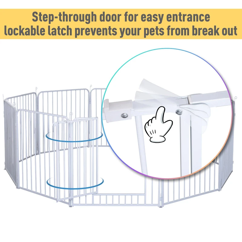 PawHut Heavy Duty Foldable Pet Playpen Portable Pet Product w/ Door Metal White