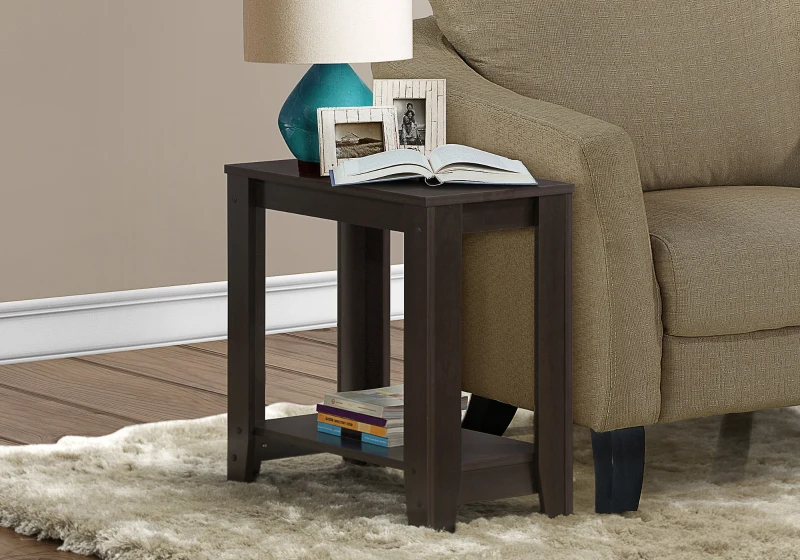 Monarch 22" Transitional Style Rectangular Wood Grain-Look 2-Tier Side Accent End Table - Cappuccino Brown Finish