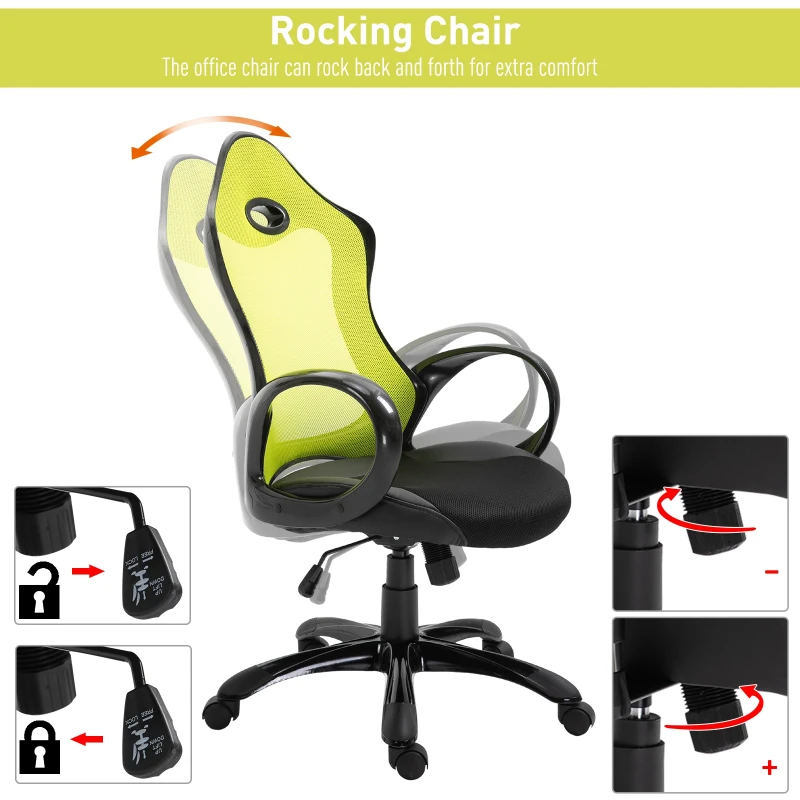 Vinsetto Executive Adjustable Office Chair Mid Back Rocking Office Chair with Wheels Neon Color