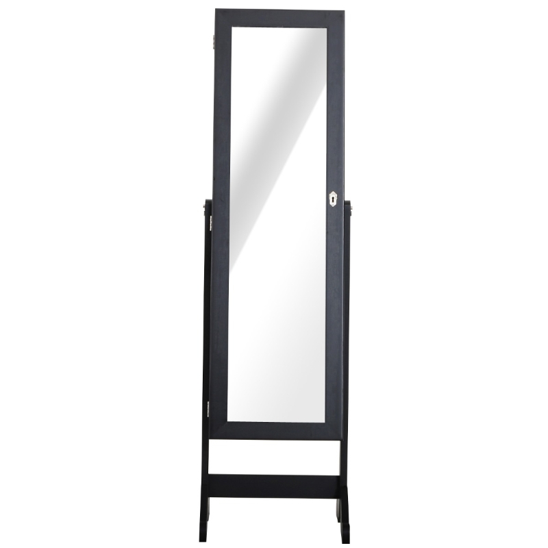 HOMCOM Mirrored Jewellery Cabinet Armoire Stand Organizer for Rings Earrings Bracelets Lockable Black