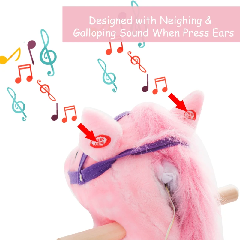 Qaba Kids Walking Pony Ride on Horse Rocking Toy Wheels & Footrest Neigh Sound Child Gift Pink
