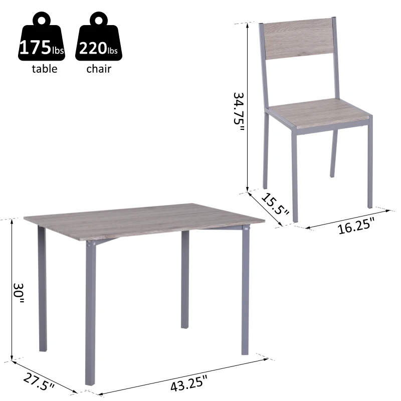 HOMCOM 5pcs Wooden Dining Set Wood and Metal Kitchen Table Set for 4 Chairs Modern and Sleek Dinette Home Furniture