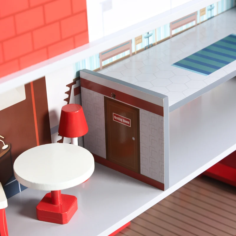 Qaba Kids Play Set 2 in 1 Multifunction Kitchen and Doll House with Realistic Function